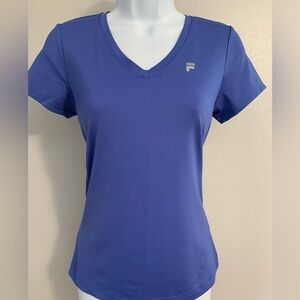 Fila Women's Blue V-Neck Top With Mesh Panels